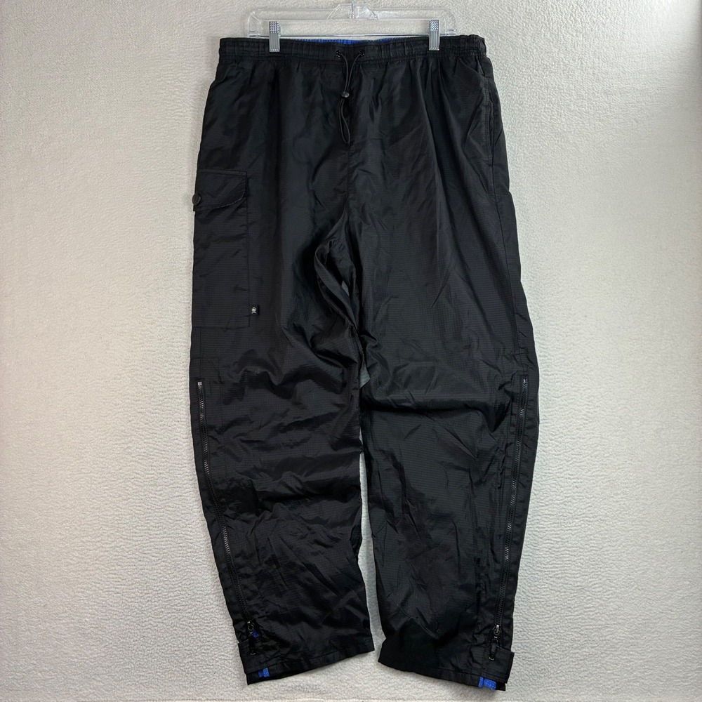 Vintage Tommy Hilfiger Track Pants Men L Black Ripstop Windbreaker Ankle Zip 90s